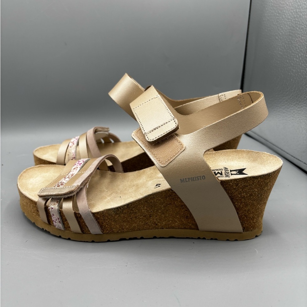 Mephisto Women's Lucia Platinum Perla 653 Wedge Heel Open Toe Slingback Sandals - Picture 2 of 6